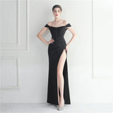 Off Shoulder Slash Nech Green Maxi Dress Women Sexy Slit Long Prom Evening Dress