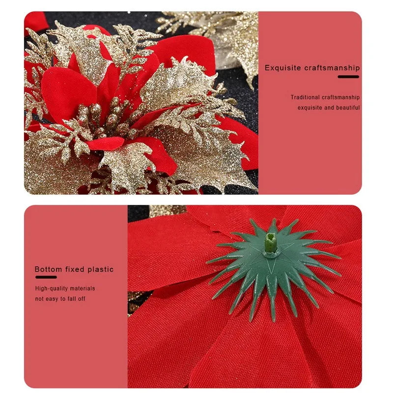 5pcs Christmas Flowers Glitter Artificial Poinsettia Floral Xmas Tree Ornaments DIY Garlands Home Wedding Party Decorations Gift
