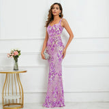 Strap Sequin Evening Sleeveless Sexy Beading Party Maxi Dress Long Prom Dress
