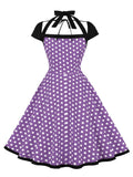 Women Pinup 1950s Vintage Polka Dot Dress Halter Cap Sleeve Button Front Evening Party Rockabilly Ladies Dresses