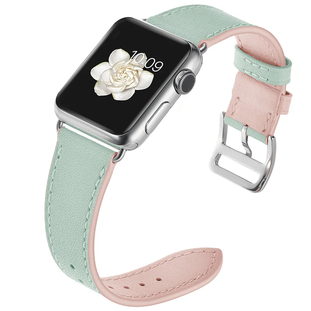 45mm Genuine Leather bracelet strap for apple watch band 42mm 38mm 44mm 40mm watchband for iwatch series 7 se 6/5/4/SE/3/2 41mm