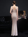 Elegant Party Maxi Dress Gold Sequin Evening Dress Women Long Sleeve Prom Dress