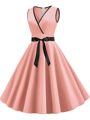 50s 60s Solid Vintage Swing Party Elegant Summer Casual Pin Up Rockabilly Dress
