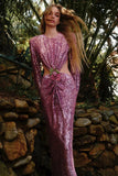 Long Sleeve Sexy Backleess Sequin Party Evening Dress Women Night Reflective Dress