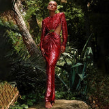 Long Sleeve Sexy Backleess Sequin Party Evening Dress Women Night Reflective Dress