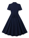 Sexy Ruched V-Neck High Waist Single Breasted Evening Party Dresses for Women Green Tie Back Vintage Swing Dress