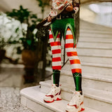 New Year Women's Christmas Ladies Capris Stripe High Waist 3D Print Leggings Tights Sexy Xmas Party Trousers