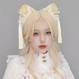 Spring Summer Fox Ear Shape Hair Hoop with Tassel Flower Decors Hair Holder Cosplay Party Headwear for Teenagers Adult