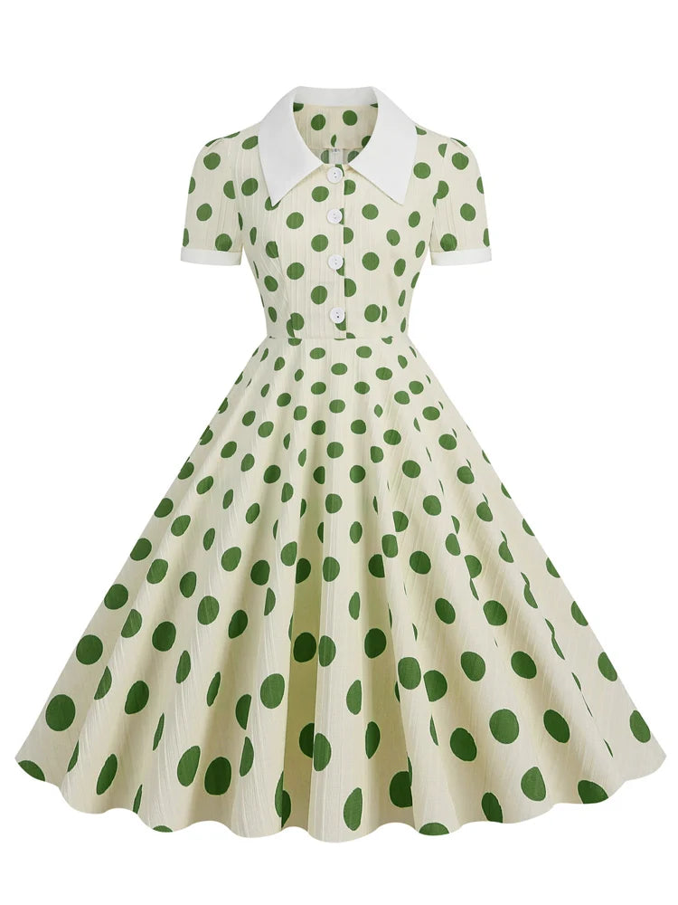 Turn-Down Collar Button Front 50s Pinup Robe Elegant Dresses Summer Wo –  jetechband