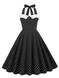 Sexy Halter Evening Vintage Party Summer Cotton Dresses for Women Polka Dot Fit and Flare Backless Swing Dress