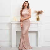 Elegant Off Shoulder Beading Sequin Evening Dress Women Gold Party Bodycon Maxi Long Prom Dress