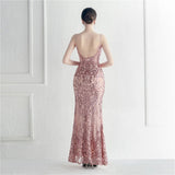 Backless Sexy Slit Long Sequin Evening Luxury Beading Stretch Sleeveless Cocktail Party Prom Dress
