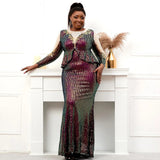 Plus Size Stretch Sequin Full Sleeve Vintage Mermaid Evening Night Long Party Maxi Dress