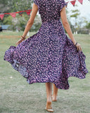 2024 Short Sleeve Summer Bohemian Swing Holiday Women's Dress High Split High Low Elegant Bandage Office Midi Long Party Dresses
