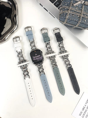 Denim Metal Chain Strap for Apple Watch Series Ultra 49mm45mm 44mm 42mm 41mm 40mm38mm Cowboy Bracelet iWatch Band 9 8 7 6 SE 5