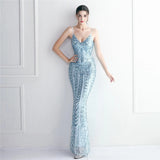Women Pink Sequin Strap Party Maxi Dress Sexy V Neck Evening Dress Long Prom Dress