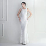 Backless Beading White Sequin Evening Dress New Women Party Maxi Dress Long Prom Dress