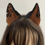 Cartoon Foxes Wolf Ear Shape Hair Hoop with Alloy Earring Decor Hair Holder Cosplay Party Headwear for Teenagers Adult