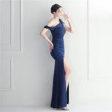 Slash Nech Feather Party Maxi Dress Women Sexy Slit Long Prom Dress Evening Dress