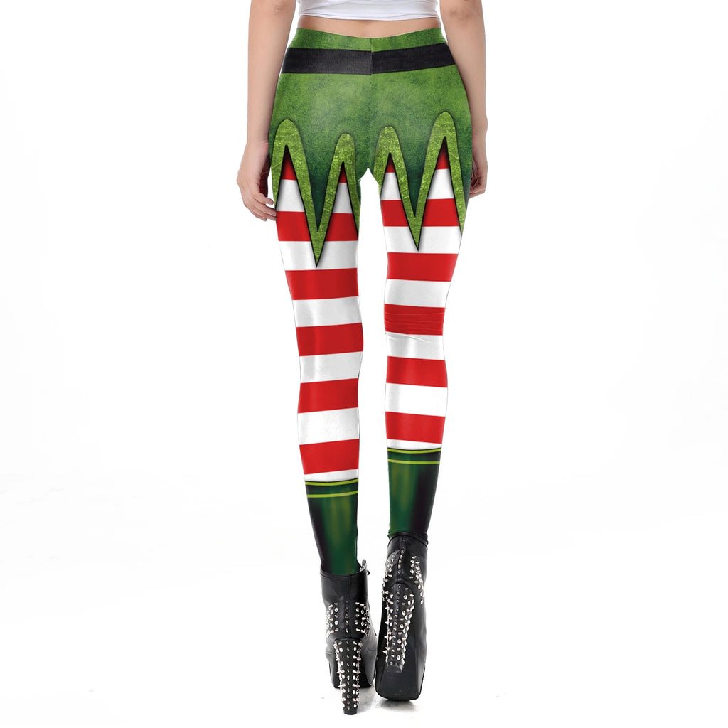 New Year Women's Christmas Ladies Capris Stripe High Waist 3D Print Leggings Tights Sexy Xmas Party Trousers