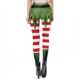 New Year Women's Christmas Ladies Capris Stripe High Waist 3D Print Leggings Tights Sexy Xmas Party Trousers