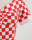 2024 Vintage Plaid Print Vintage Short Summer Casual Dress for Women Elegant V Neck A Line Swing Rockabilly Cocktail Party Dress