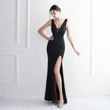 Candy Color Women Party Maxi Dress Black Soft Satin Sexy V Neck Evening Dress Long Bridesmaid Drress
