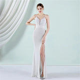 Strap V Neck Gold Sequin Sexy Slit Evening Dress Women's Party Maxi Long Prom Dress