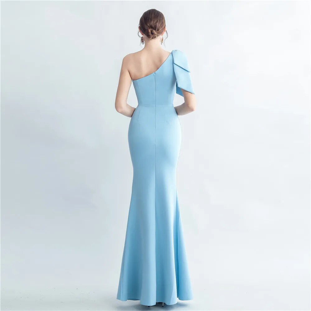 Slash Neck Appliques Party Maxi Dress Women Sexy Slit Long Evening Dress