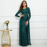Sexy Green Sequin Evening Dress Party Maxi Dress With Detachable Chiffon Train Women Beading Long Prom Dress