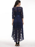 Vintage Robe Floral Lace Elegant High Low Hem Maxi Dress for Women O-Neck 3/4 Length Sleeve Evening Party Dresses