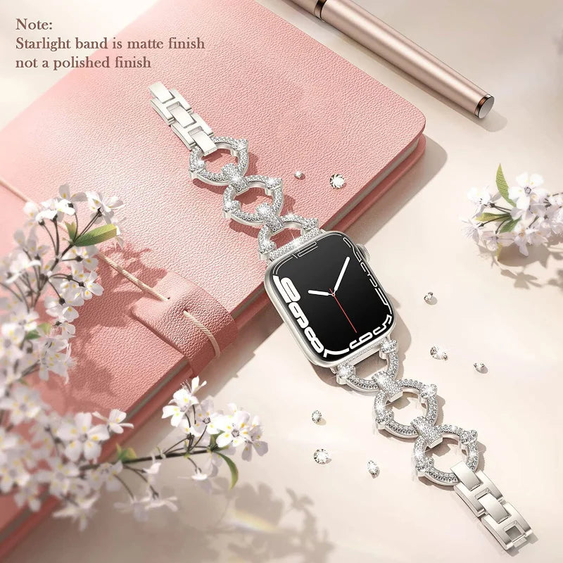 Bling Diamond Strap for Apple Watch Series 7 6 5 4 3 2  Se Lady Luxury Metal For Apple Watch Band 38mm 40mm 41mm 42mm 45mm 49mm