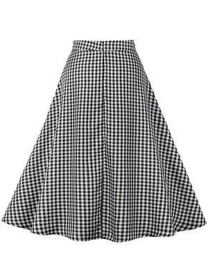 Black and White Plaid Double-Breasted Button Elegant Long Skirts for Women High Waist Midi Vintage A Line Skirt