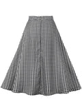 Black and White Plaid Double-Breasted Button Elegant Long Skirts for Women High Waist Midi Vintage A Line Skirt