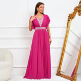 Women Tulle Sleeveless V Neck Beading Evening Elegant Party Maxi Dress