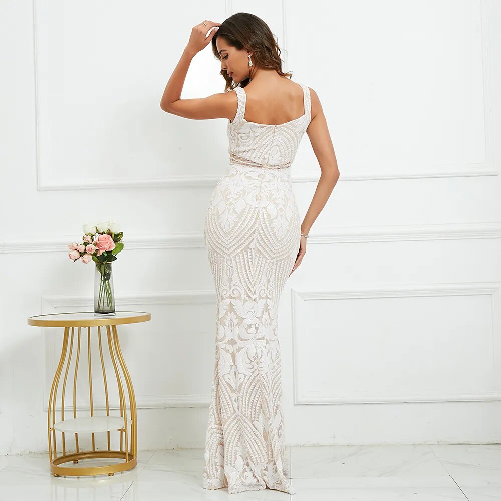 Strap Sequin Evening Sleeveless Sexy Beading Party Maxi Dress Long Prom Dress