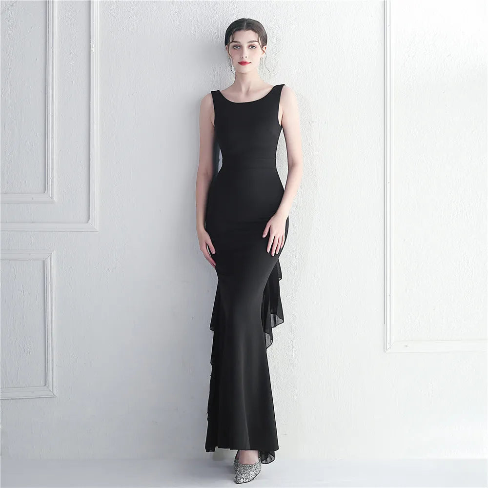 Elegant O Neck Beading Party Maxi Dress Women Long Prom Evening Dress