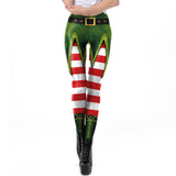 New Year Women's Christmas Ladies Capris Stripe High Waist 3D Print Leggings Tights Sexy Xmas Party Trousers