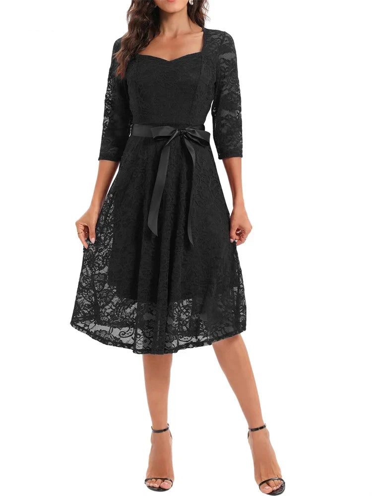 2024 Half Sleeve Summer Lace Party Short Ladies Dress Elegant Office Retro Vintage Flare Tea Cocktail Swing Flare Dresses