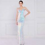 Women Strap Party Maxi Dress Sexy V Neck Beading Evening Dress Celebrity Green Sequin Long Prom Dress