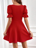 2024 Summer Vintage Red Party Dress for Women Short Sleeve Casual 50s 60s A Line Runway Party Flare Dresses