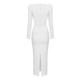 Long Sleeve White Evening Dress Women Night Party Celebrity Dress
