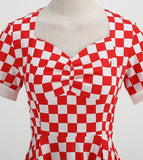 2024 Vintage Plaid Print Vintage Short Summer Casual Dress for Women Elegant V Neck A Line Swing Rockabilly Cocktail Party Dress