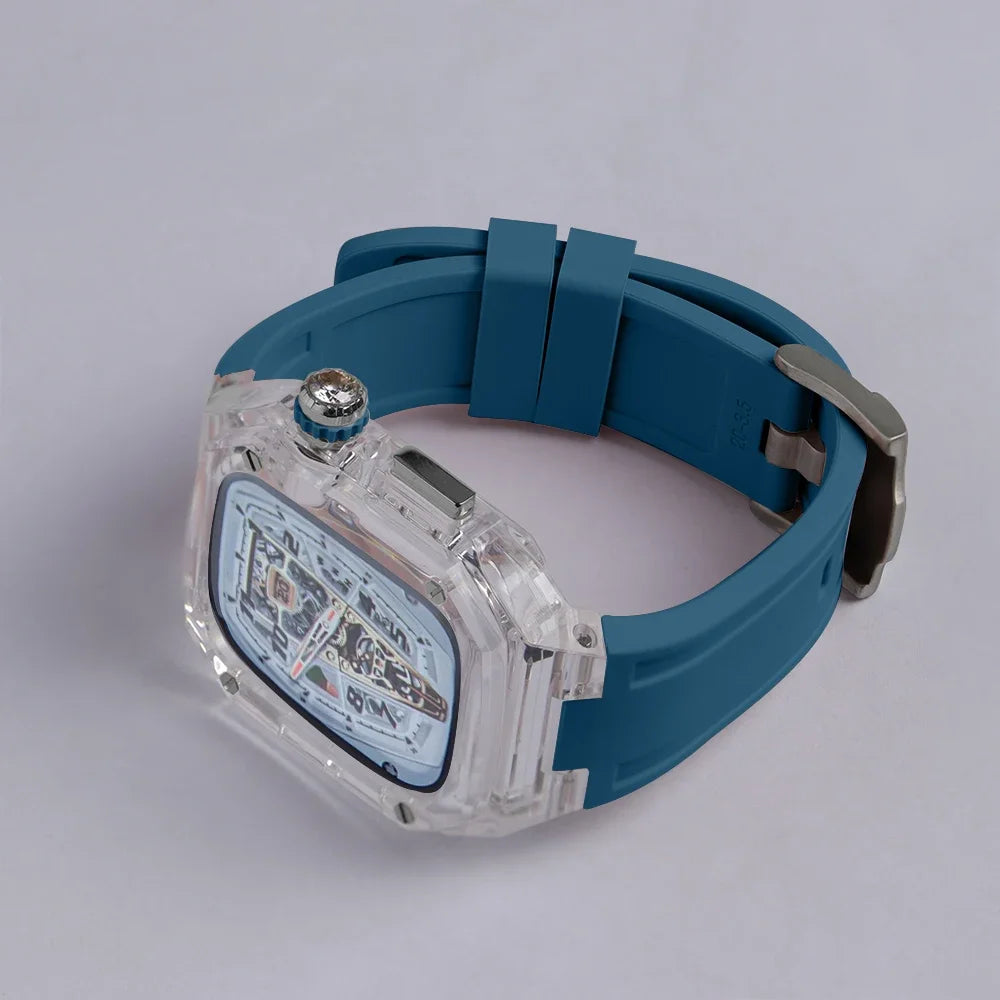 Transparent Modification Kit For Apple Watch 49mm Ultra Luxury Glacier Case Rubber Band IWatch Series 8 7 6 SE 45mm 44mm Mod KIT