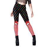 Women Christmas Belt Leggings Autumn Winter Festival Santa Claus Print Skinny Pants High Waist Trousers