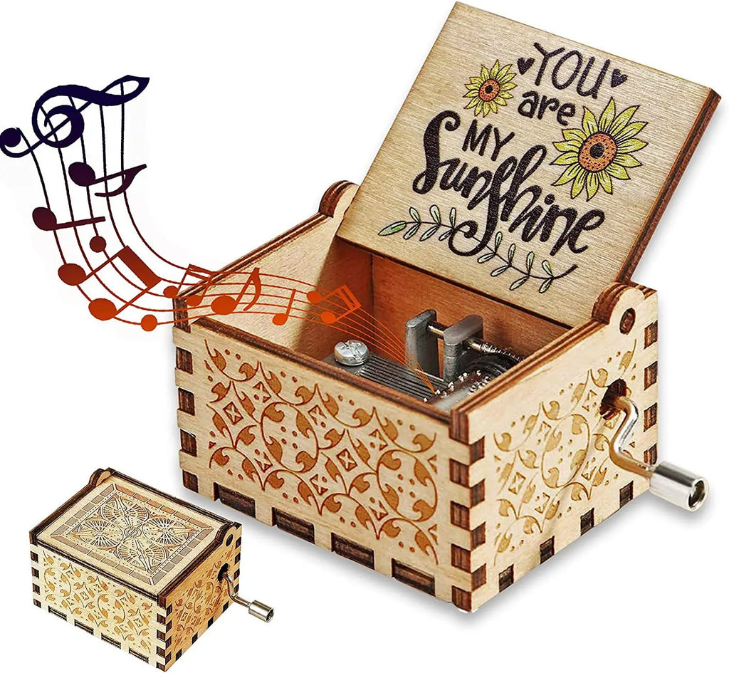 New You Are My Sunshine Music Box Color Printing Wooden Hand Crank Musical Box Birthday Present Valentine's Day Christmas Gift
