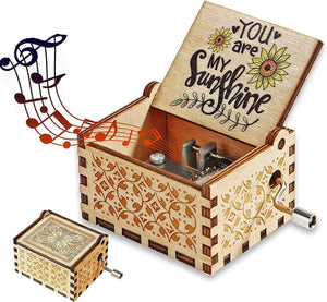 New You Are My Sunshine Music Box Color Printing Wooden Hand Crank Musical Box Birthday Present Valentine's Day Christmas Gift
