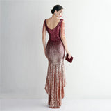 Women Beading Prom V Neck Navy Sequin Evening Sexy Party Maxi Dress