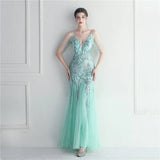 Women Purple Sequin Mesh Evening Dress Sexy Strap Beading Party Maxi Long Prom Dress