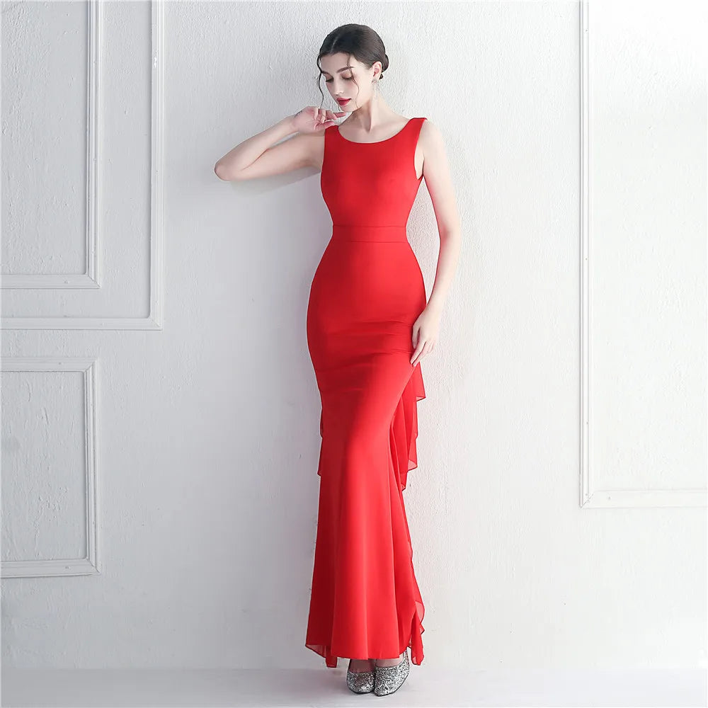 Elegant O Neck Beading Party Maxi Dress Women Long Prom Evening Dress